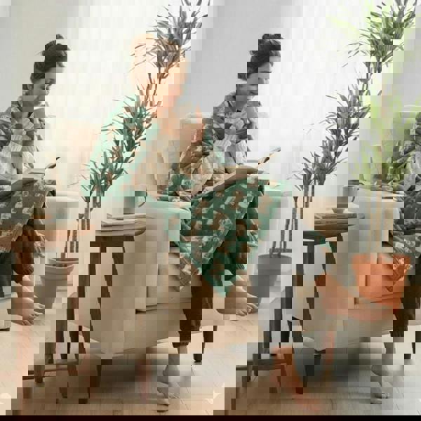 HomeSpace Direct Highland Cow Green Throw