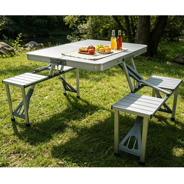 Gr8 Garden Aluminium Folding Picnic Table & Chairs Set Portable Outdoor Camping Bench
