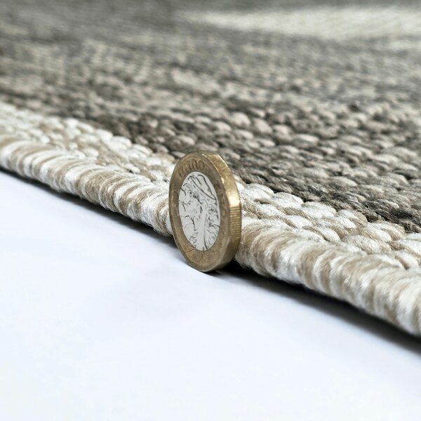 Viva Rugs Non-Slip Taupe Brown Beige Rug Checkered Border Design Flat Weave Kitchen Dining Room Living Room Area Mat