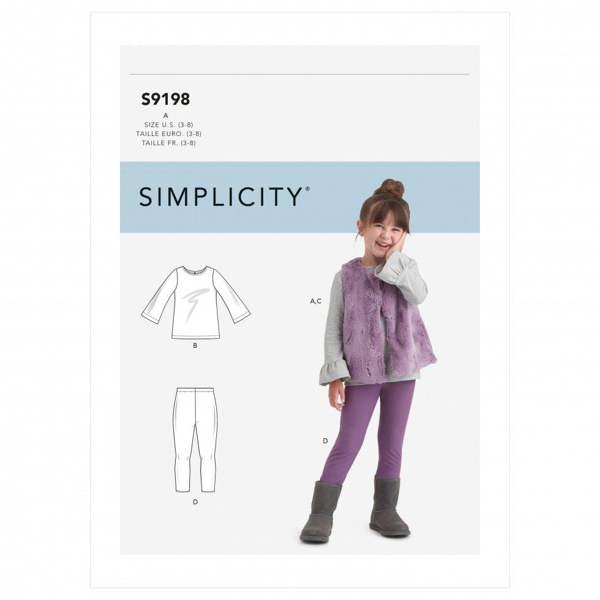 Simplicity Sewing Pattern 9198, Tops, Waistcoats, Leggings for Kids, A (3-4-5-6-7-8) - Intermediate