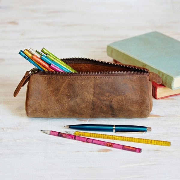 Paper High Buffalo Leather Round Pencil Case