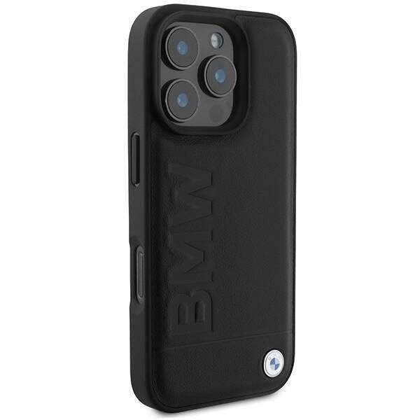 BMW Leather Hot Stamp Case with MagSafe for iPhone 16 Pro Max 6.9" Black - BMHMP16XSLLBK