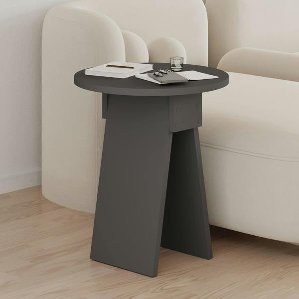 Decortie Modern Chen Side Table Round Shape Particle Board 2 Legs Coffee Table 42(W)x42(D)x50(H) cm