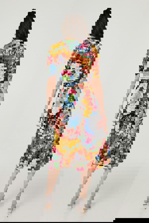 Orange | Floral 1/2 Sleeve Midi Faux Wrap Dress