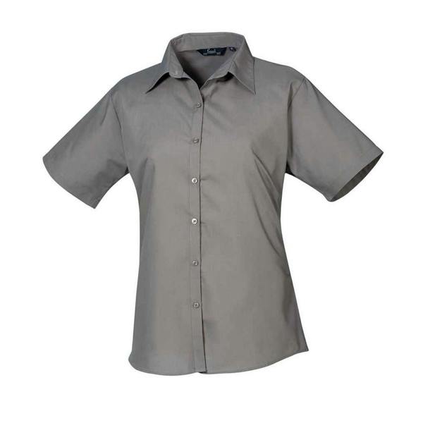 Premier Womens/Ladies Poplin Short-Sleeved Blouse - Dark Grey