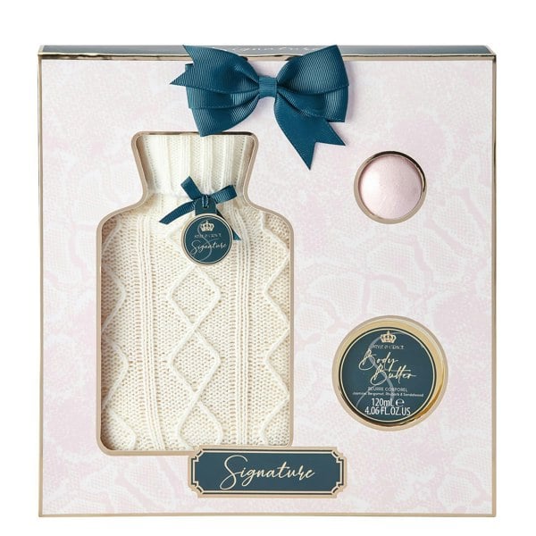 Style & Grace Signature Water Bottle Gift Set - 120ml Body Butter, 50g Bath Fizzer, Hot Water Bottle