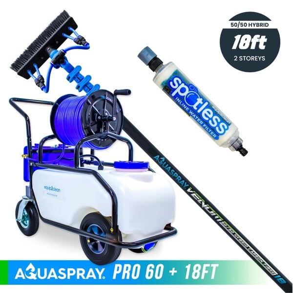 Equip2clean Aquaspray® Venom 50/50 Hybrid Water-Fed Pole & Spray Tank Pack | 18ft–30ft - Aquaspray Pro 60L Tank - 18ft