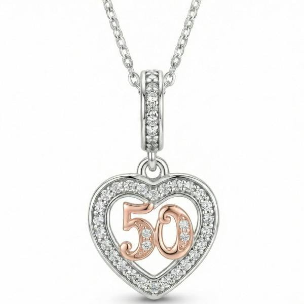 Parus Home 50th Birthday Sterling Silver Heart Necklace For Her
