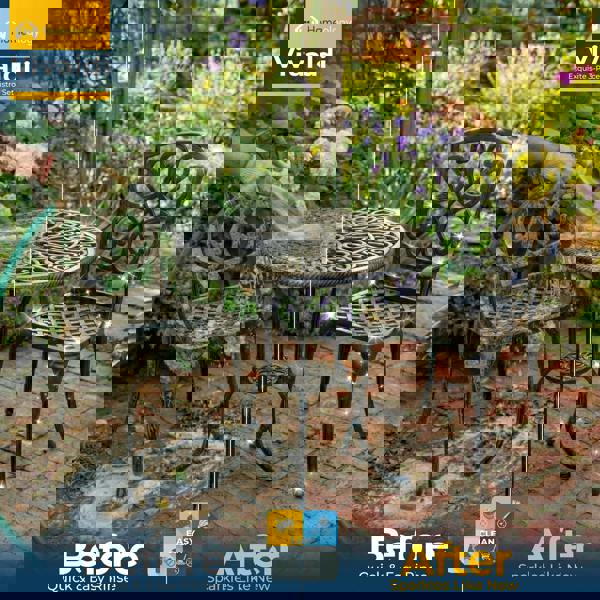 Centurion Supports VIVALDI 3-Piece Aluminium Garden Bistro Set - Round Table with Parasol Hole & 2 Generously Sized Armchairs - Baroque Design (Black)