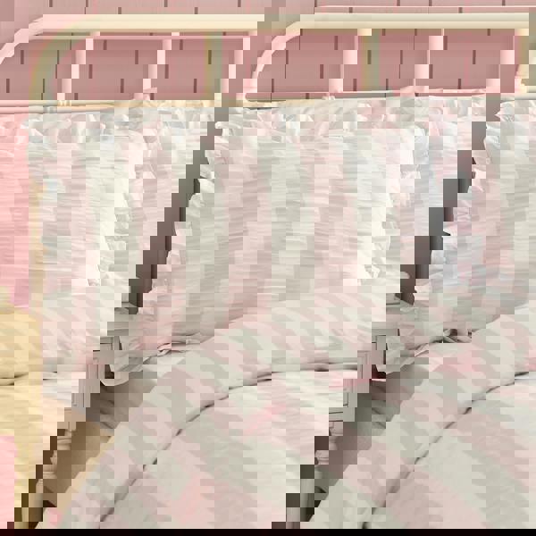 Catherine Lansfield Seersucker Frill Stripe Duvet Cover Set Pink