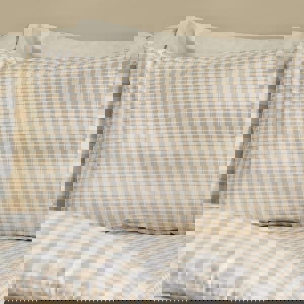 Catherine Lansfield Bamford Gingham Check Reversible Duvet Cover Set Natural