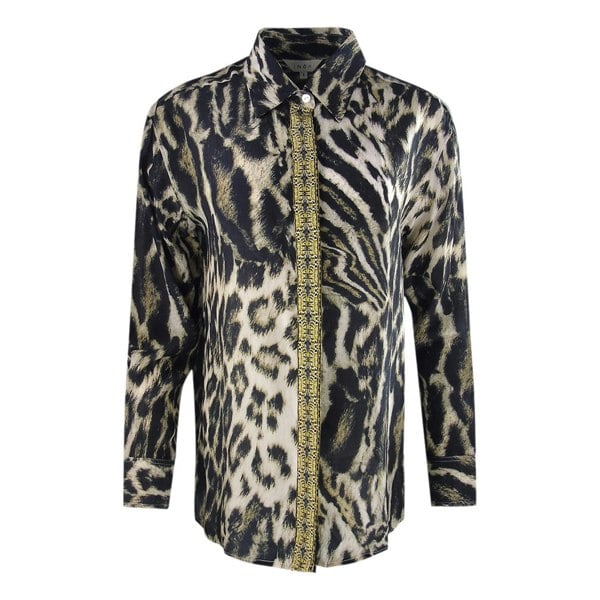 Inoa Fashion Siberia/1927 Brown Animal Print Collar Shirt Womens