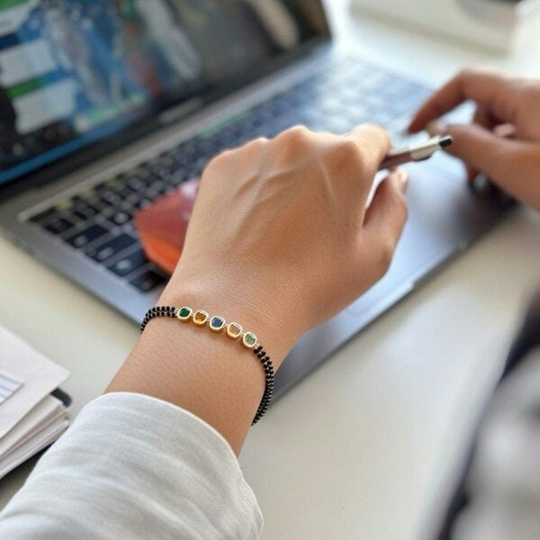 The Colourful Aura Multicolour Round Zircon Adjustable beaded Bracelet