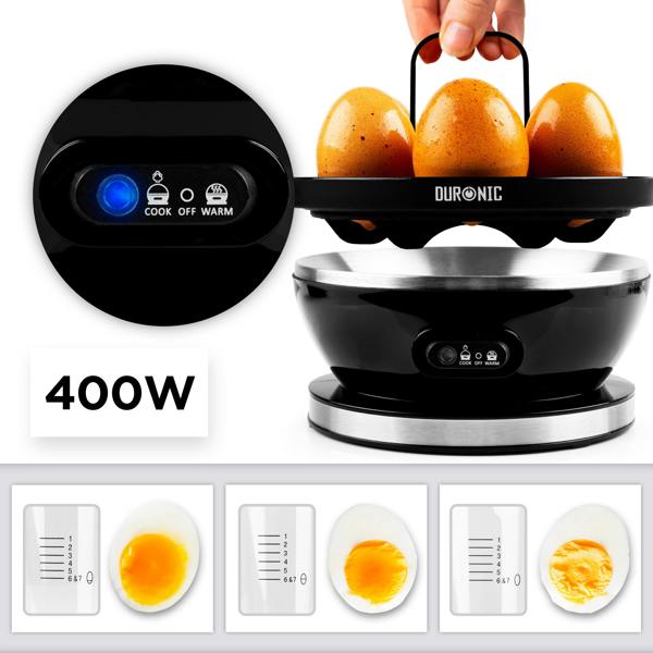 Duronic Electric Egg Boiler EB27 BK Steamer for Eggs 400W Automatic Egg Boiler Electronic Omelette Maker Poacher for 7 Soft, Medium & Hard Boiled Eggs