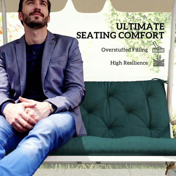 2 Seater Bench Pad, Garden Chair Cushion with Back and Ties for Indoor and Outdoor Use, 98 x 100 cm, Green