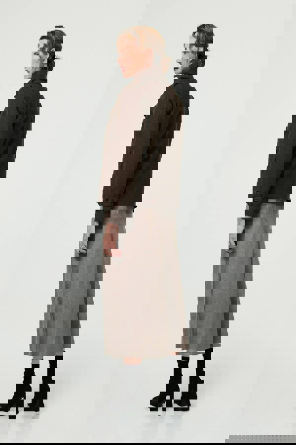 Brown | Textured Button Front Short Trench Coat
