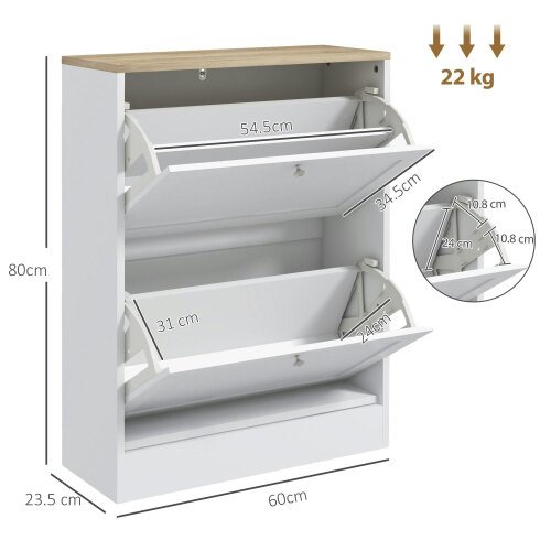 Wyld Haus Lori Wooden White Natural Top Shoe Cabinet With 2 Flip Drawers