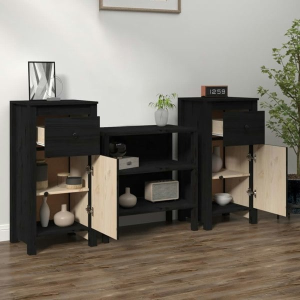 Berkfield Sideboards 2 pcs Black 40x35x80 cm Solid Wood Pine