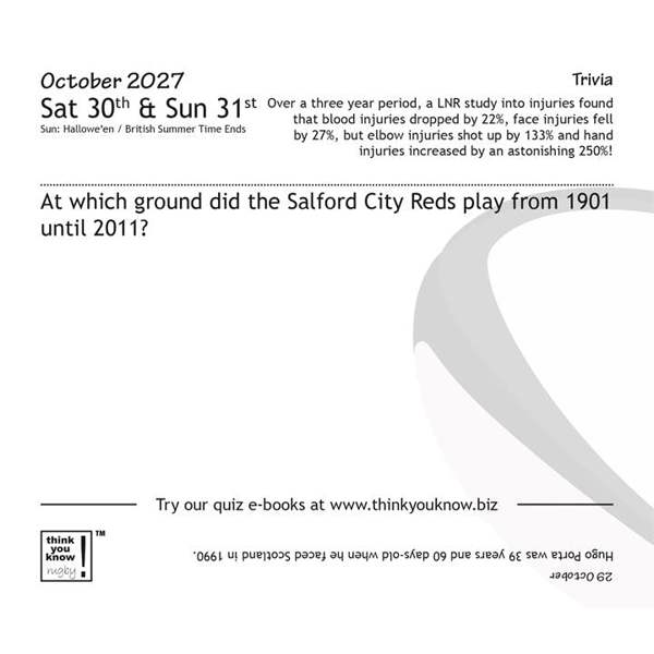 Think You Know Rugby? Desk Calendar 2027, Desk Calendars, Day To View, Sports, Gift
