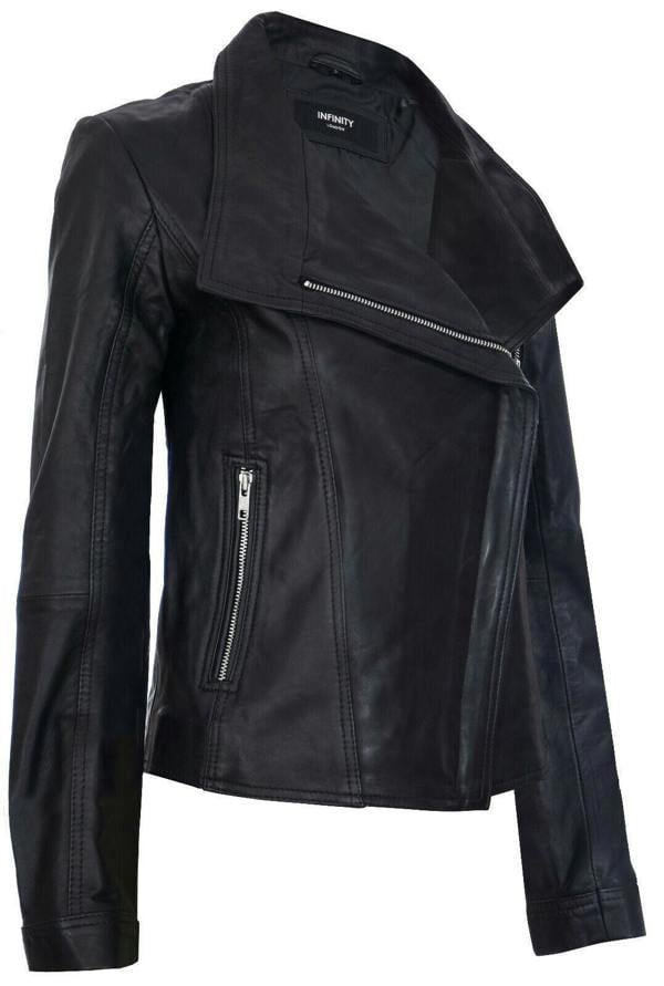 Infinity Leather Womens Leather Shawl Wrap Biker Jacket - Riga