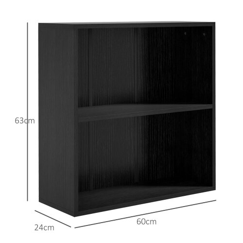 Wyld Haus Rokepa Wood Black Low 2 Tier Bookcase With Adjustable Shelves