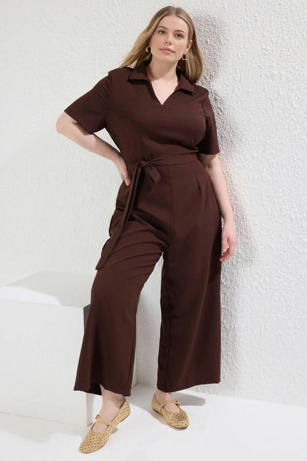 WOVCOR V-Neck Wrap Plus Size Woven Jumpsuit