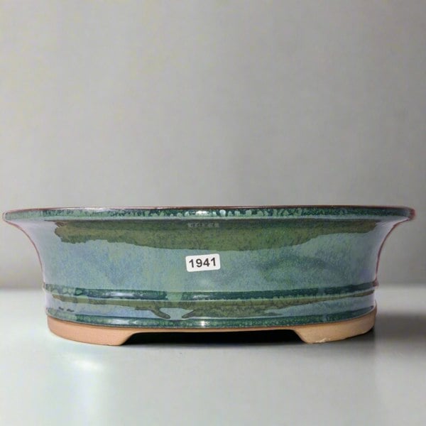 Yorkshire Bonsai 31cm Glazed Bonsai Pot | Oval | 31cm x 25cm x 9cm | Green