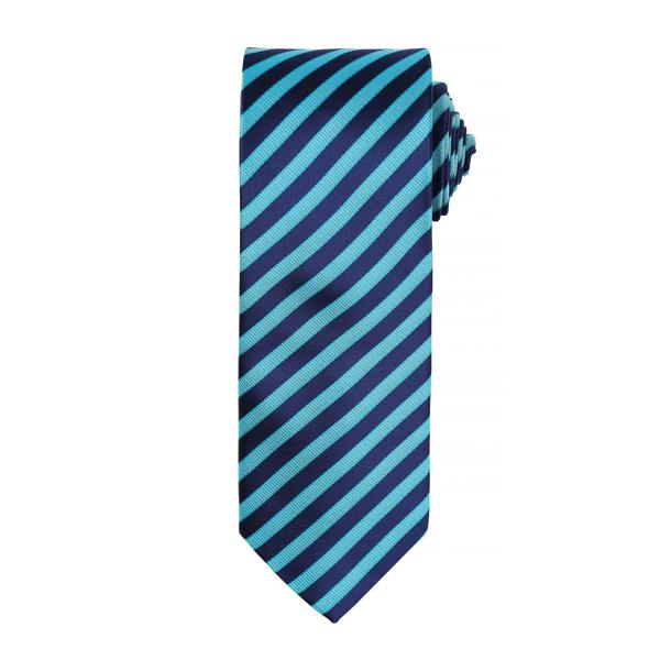 Premier Mens Double Stripe Pattern Formal Business Tie - Turquoise/ Navy