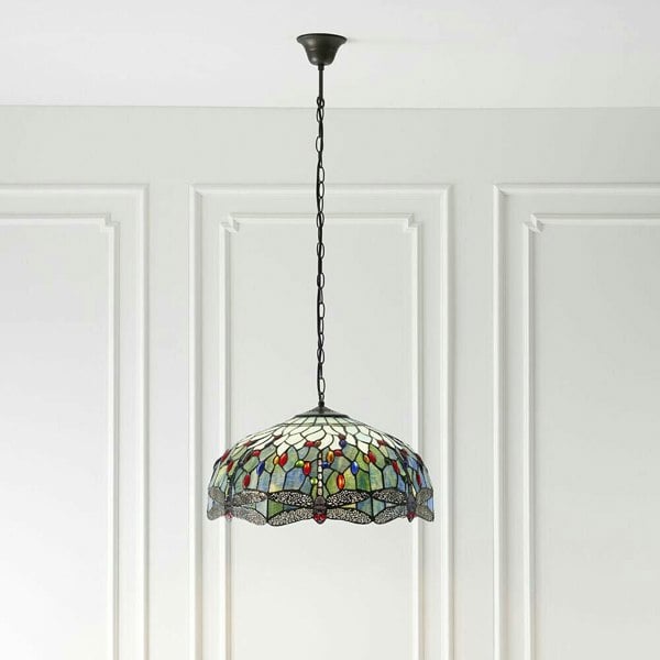 Tiffany Glass Hanging Ceiling Pendant Light Blue Dragonfly 3 Lamp Shade i00110 Loops