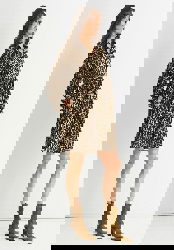 Gini London Brown Animal Smock Mini Dress