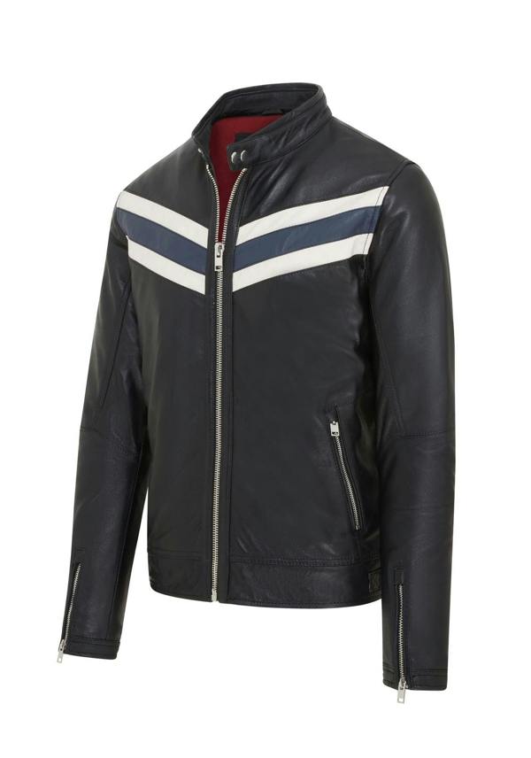 Infinity Leather Mens Black Café Racer Biker Leather Jacket - Aniak