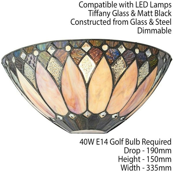 Tiffany Glass Wall Light Cream & Textured Deco Shade Interior Sconce i00241 Loops