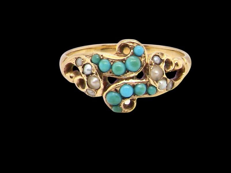 Vintage Tom A Victorian turquoise and pearl dress ring