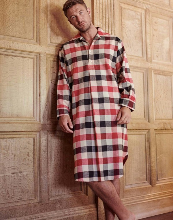 Men's Brushed Cotton Nightshirt – Red Shire Square - British Boxers