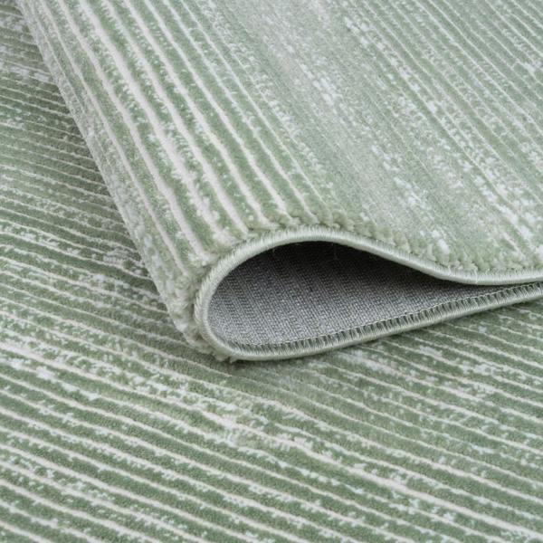 Carmel green striped design rug, textured pile, durable material, anti-allergic, easy-care | THE RUGS