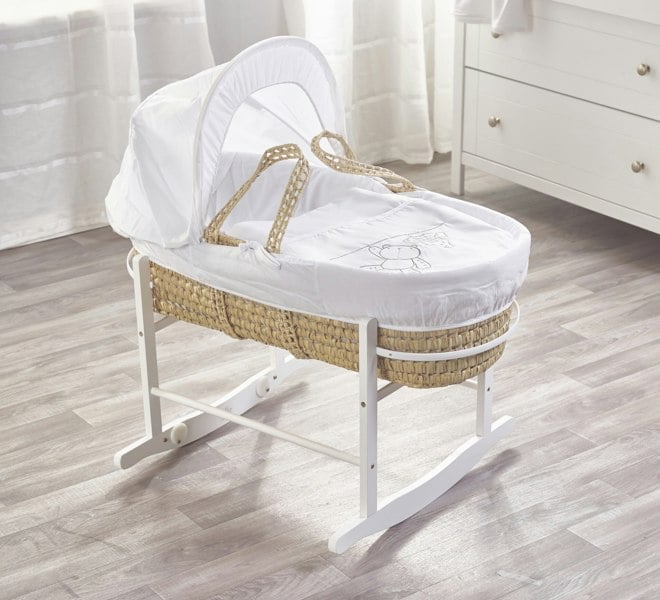 Kinder Valley White Teddy Wash Day Palm Moses Basket with Rocking Stand White