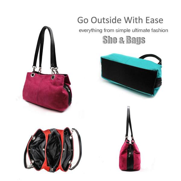 Kitise Real Italian Suede Vivid Colours Small 3 Compartments Tote Bag Stylish Shoulder Handbag