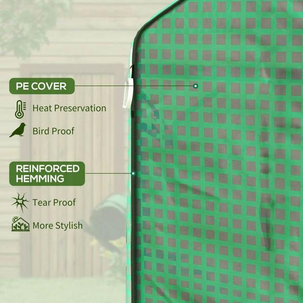 Close-up of green PE greenhouse cover fabric with reinforced edging along the seam