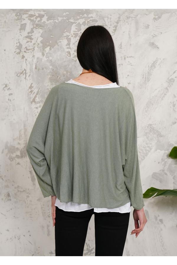 Hoxton Gal Oversized Long Sleeves Double Layered Top in Green