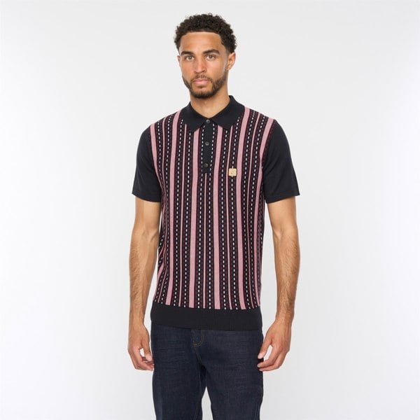 Gabicci V54GM05 Mens Johnny Short Sleeve Pattern Knitted Polo Gabicci Vintage - NAVY