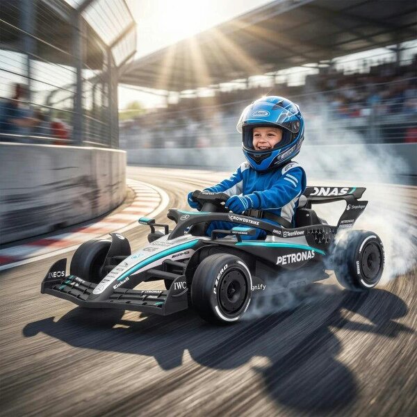 Licensed Mercedes-AMG PETRONAS F1 12V Electric Go Kart for Kids with Remote, Rear Suspension, Soft Start and 3 Speeds - Black
