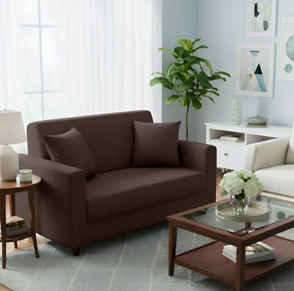 Anyseat 2 Seater Sofa Cover Plain Coffee Style and Protection For Living Room Sofa Chair Elastic Stretchable Slipcover