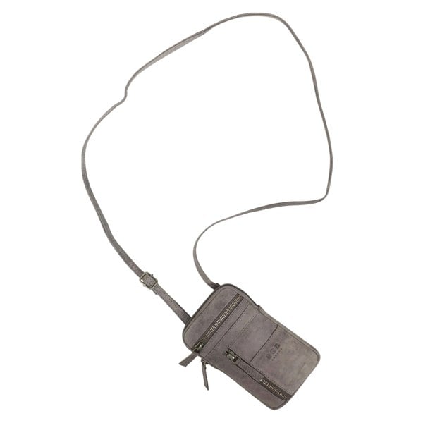 Real Hide Bags 'BROOKE' Grey Distressed Real Leather Mobile Phone Crossbody Bag