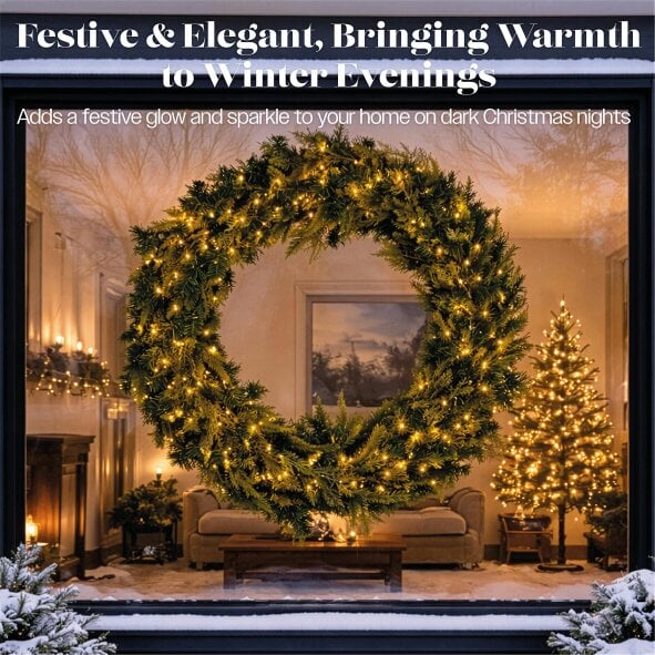 Scotts of Stow Xmas Haus 200 LEDs Warm White  Wreath Outdoor Decoration with Timer 94CM