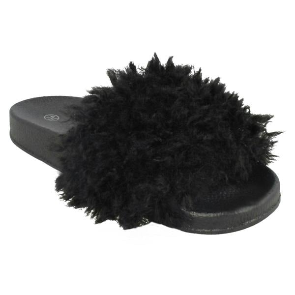 Spot On Ladies Spot On Flat Faux Fur Sliders