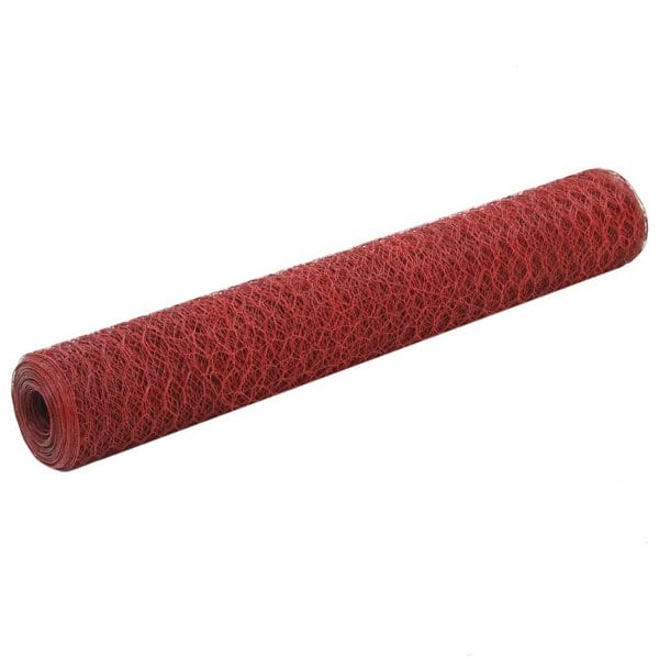 Berkfield Chicken Wire Fence Steel with PVC Coating 25x1 m Red