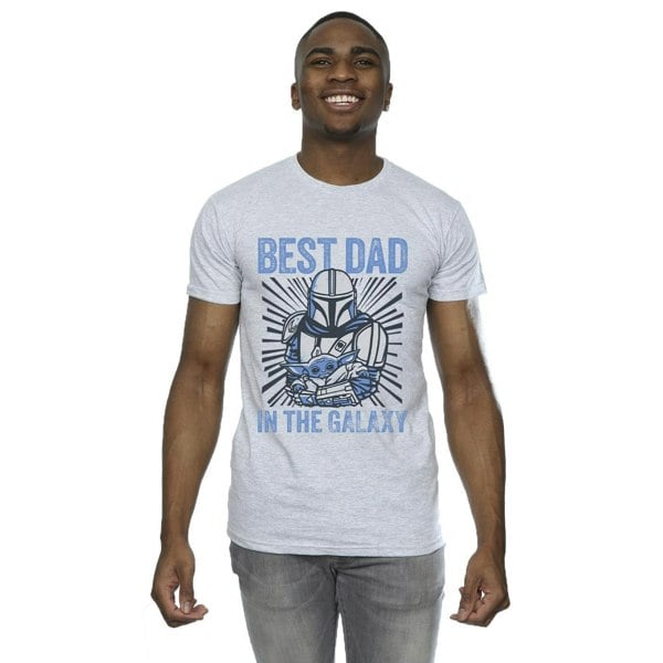 Star Wars Mens Mandalorian Best Dad Galaxy T-Shirt - Sports Grey