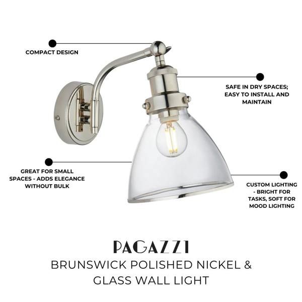 Pagazzi Lighting Brunswick Polished Nickel & Glass Wall Light