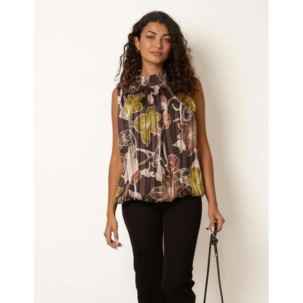 Blue Vanilla High Neck Metallic Sleeveless Blouse