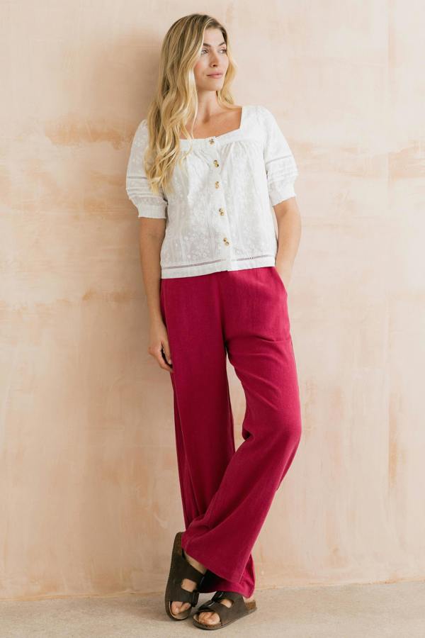 Lily & Me Grace Wide Leg Linen Blend Trousers Boysenberry